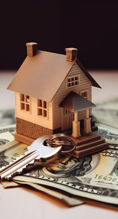two house keys on a stack of money, in the style of артур скижали-вейс, photo taken with provia, chuah thean teng, suburban gothic, functionality emphasis, pretty, contemporary diy --ar 46:31